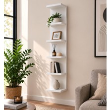 Erdem Mobilya 6 Katlı Dekoratif Duvar Rafı – 30×25×180 cm Beyaz Duvar Rafı