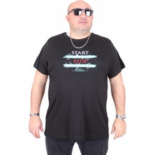 Moc Grande Mocgrande Erkek Büyük Beden Sıfır Yaka Tişört Start Stop 25178 Sıyah