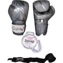 AyrStore Dragon Mamba Boks Eldiveni Seti Siyah Boks Eldiveni Bandaj Siyah Renk ve Dişlik 3'lü Set (Siyah,