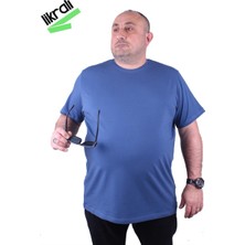 Moc Grande Mocgrande Erkek Büyük Beden Likralı Basic Sıfır Yaka Tişört 11160 Indıgo