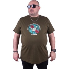 Moc Grande Mocgrande Büyük Beden Erkek Sıfır Yaka Tişört Summer 23119 Askeri Yeşil