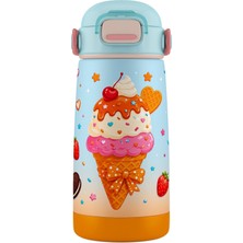 Puccon Kız Çocuk Renkli Dondurma Desenli 420 ml Çelik Matara Suluk Termos - 60024