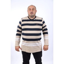 Moc Grande Mocgrande Erkek Büyük Beden Tişört Çizgili 22145 Bej