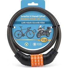 AyrStore Smartizi 4 Haneli Şifreli Bisiklet Kilidi (80 Cm) - Çelik Halatlı Güvenlik Kilidi Motosiklet ve