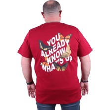 Moc Grande Mocgrande Büyük Beden Sıfır Yaka Tişört Butterfly 23107 Bordo