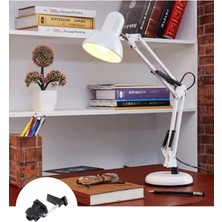 AyrStore Minihome Esnek Ayarlanabilir 360 Derece Dönebilen Kıskaçlı Akrobat Masa Lambası (Beyaz)