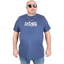 Moc Grande Mocgrande Erkek Büyük Beden Sıfır Yaka Tişört The Future 25138 Indıgo