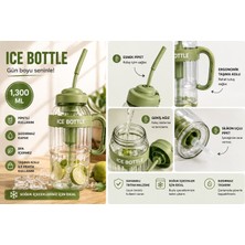 Ice Bottle Pipetli Yeşil Matara 1300 ml – Sızdırmaz Lüks Suluk ve Detoks Şişesi