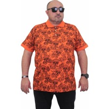 Moc Grande Mocgrande Erkek Büyük Beden Polo Yaka Tişört Skull 24454 Turuncu