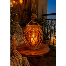Hüco Bazaar Dekoratif Hediyelik 25 cm Bambu Rattan Şık Mumluk/şamdan/avize/lamba Ev Ofis Yazlık Bahçe