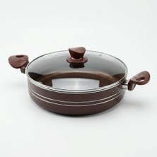 AyrStore Papilla Assos 30 cm Karnıyarık Tenceresi - Bordo Renkli, Çift Çizgi Detaylı Cam Kapaklı Yanmaz