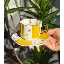 Onedekor 6lı Lissome Yellow Flower Porselen Kahve Fincanı Seti 90CC