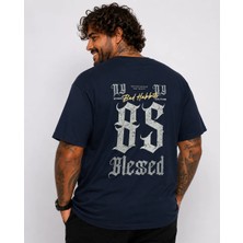 Moc Grande Mocgrande Erkek Büyük Beden Sıfır Yaka Tişört Blessed 26147 Lacıvert