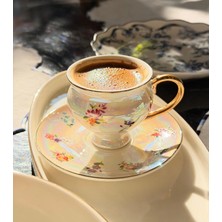 Onedekor 6 Kişilik Sedefli Vintage Çiçek Kahve Fincan Takımı