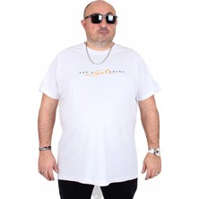 Moc Grande Mocgrande Erkek Büyük Beden Sıfır Yaka Tişört Lets Get Going 25175 Beyaz