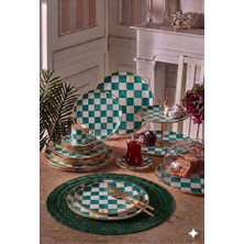 Onedekor 34 Parça Bella Chess Turkuaz Yaldızlı 6 Kişilik Pasta Çay Servis Ikram Takımı
