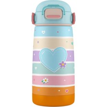 Puccon 420 ml Kız Çocuk Pastel Renkli Kalp Desenli Paslanmaz Çelik Okul Termosu - 60022