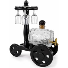 Just Cheap Store Ahşap Standlı Cam Fıçı ve 4 Kadehli Içki Servis Seti ALK5607