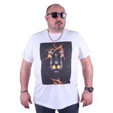 Moc Grande Mocgrande Büyük Beden Erkek Baskılı Tişört Lion 23138 Beyaz