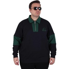 Moc Grande Mocgrande Büyük Beden Polo Yaka Fermuarlı Sweat Double Face 25709 Lacıvert