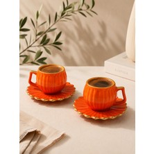 Onedekor 2 Kişilik Daisy Double Kahve Fincanı - Turuncu