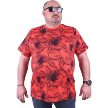 Moc Grande Mocgrande Büyük Beden Sıfır Yaka Tişört Palm Leaf 23148 Nar Çiçeği