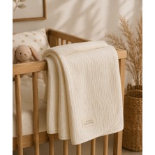 Çift Katlı Müslin Bebek Pike Örtü Yenidoğan Battaniyesi 100X120 cm Bebek Pikesi Puset Örtüsü Ekru