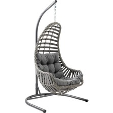 AyrStore Capri Swing Datça Tekli Rattan Bahçe Balkon Salıncağı Gri