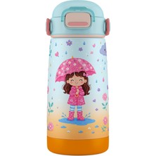 Puccon Yağmurlu Günde Şemsiyeli Kız Baskılı Kız Çocuk Okul ve Günlük Matara (Paslanmaz Çelik) - 60026