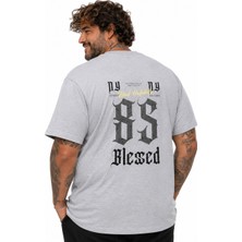Moc Grande Mocgrande Erkek Büyük Beden Sıfır Yaka Tişört Blessed 26147 Grı Melanj