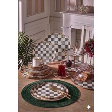 Onedekor 34 Parça Bella Chess Füme Yaldızlı 6 Kişilik Pasta Çay Servis Ikram Takımı