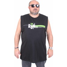 Moc Grande Mocgrande Büyük Beden Baskılı Kolsuz Tişört Think Fast Run 25152 Sıyah