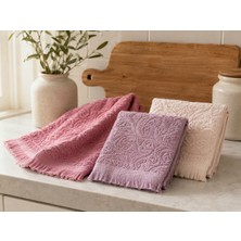 Gonca 3'lü Jakarlı Püsküllü Mutfak Havlusu Seti 30X50 cm %100 Pamuk