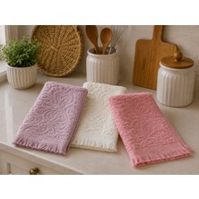 Gonca 3'lü Jakarlı Püsküllü Mutfak Havlusu Seti 30X50 cm %100 Pamuk