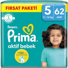 AyrStore Prima Bebek Bezi Aktif Bebek 5 Beden 62 Adet Junior Mega Fırsat Paketi
