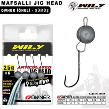 Wily Jig Head Mafsallı Owner Iğneli - Gümüş Rengi 1,5 gr