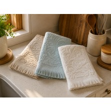 Gonca 3'lü Jakarlı Püsküllü Mutfak Havlusu Seti 30X50 cm %100 Pamuk