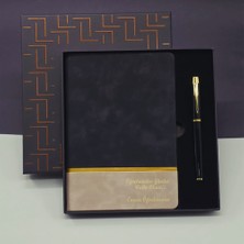 Ttt Öğretmenler Günü Özel Siyah Deri Defter ve Metal Roller Kalem Hediye Seti