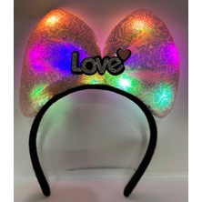 Svoria Store LED Işıklı 3 Farklı Fonksiyonda Yanan Gümüş Love Yazılı Toz Pembe Fiyonk Taç 20X17 cm