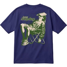BarsDepo Lazy Sunday Baskılı Oversize Unisex Tişört – Vintage Streetwear %100 Pamuk