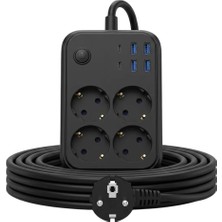 Akım Korumalı Çoklu Priz 4 USB 2 Type C 4 Priz Güvenli ve Hızlı Şarj