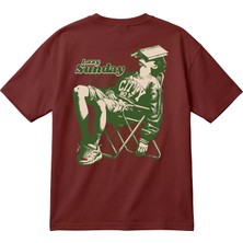 BarsDepo Lazy Sunday Baskılı Oversize Unisex Tişört – Vintage Streetwear %100 Pamuk