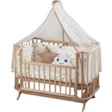 AyrStore Bebek On For Mabela Gölgelikli Ahşap Beşik, Sallanma ve Kilitleme Fonksiyonlu Doğal Kayın Ağac
