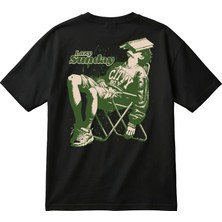 BarsDepo Lazy Sunday Baskılı Oversize Unisex Tişört – Vintage Streetwear %100 Pamuk