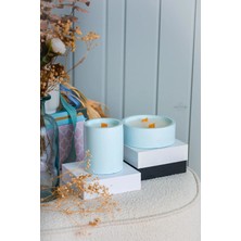 Ersu Store 2li Mavi Renk Soya Wax Amber Vanilya Kokulu Dekoratif Hediyelik 2li Beton Saksı