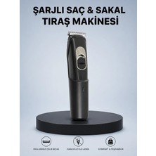 Kablosuz, Paslanmaz Çelik Bıçaklı Profesyonel Saç ve Sakal Tıraş Makinesi – Sessiz, Güçl�