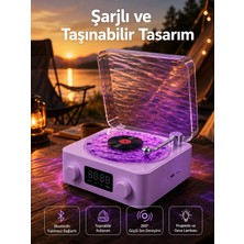 360° Sesli Kablosuz Hoparlör – Retro Tasarım ve Projektör Işığı