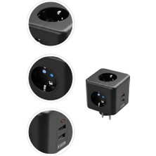 Akım Korumalı Küp Priz 3 Priz Girişi ve 3 USB Şarj Özellikli