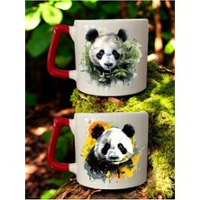 Lili Hediyelik Boyalı Panda Baskılı 2'li Bardak - Hediyelik Eşya Seramik Bardak Bej, LH892740123