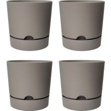 Toxa Begonya Saksı Tabaklı Drenajlı Mat Plastik Çiçek Saksısı (4 Adet, 9 Litre, 25CM, Bej)